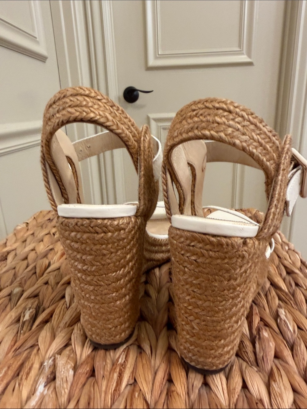 Jimmy Choo Wedge Espadrille Sandals in White and Tan - Picture 3 of 5